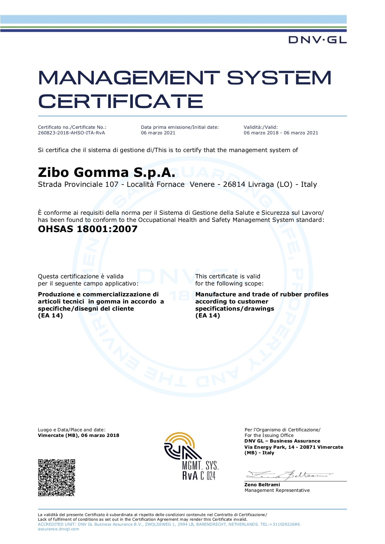 Certifications Zibo Gomma